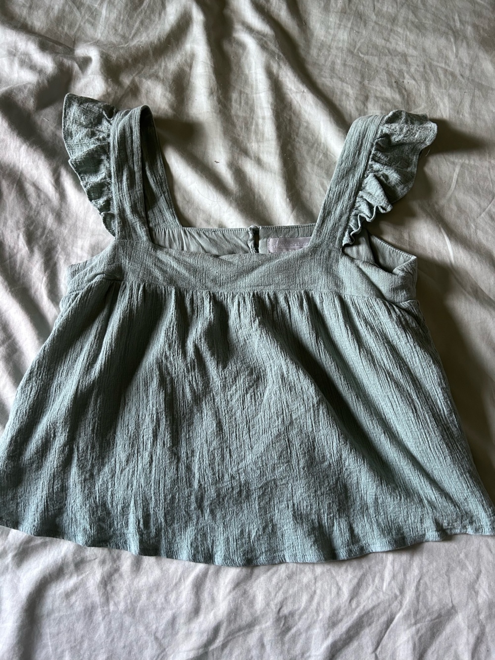 Sage Green Textured Ruffled Strap Crop